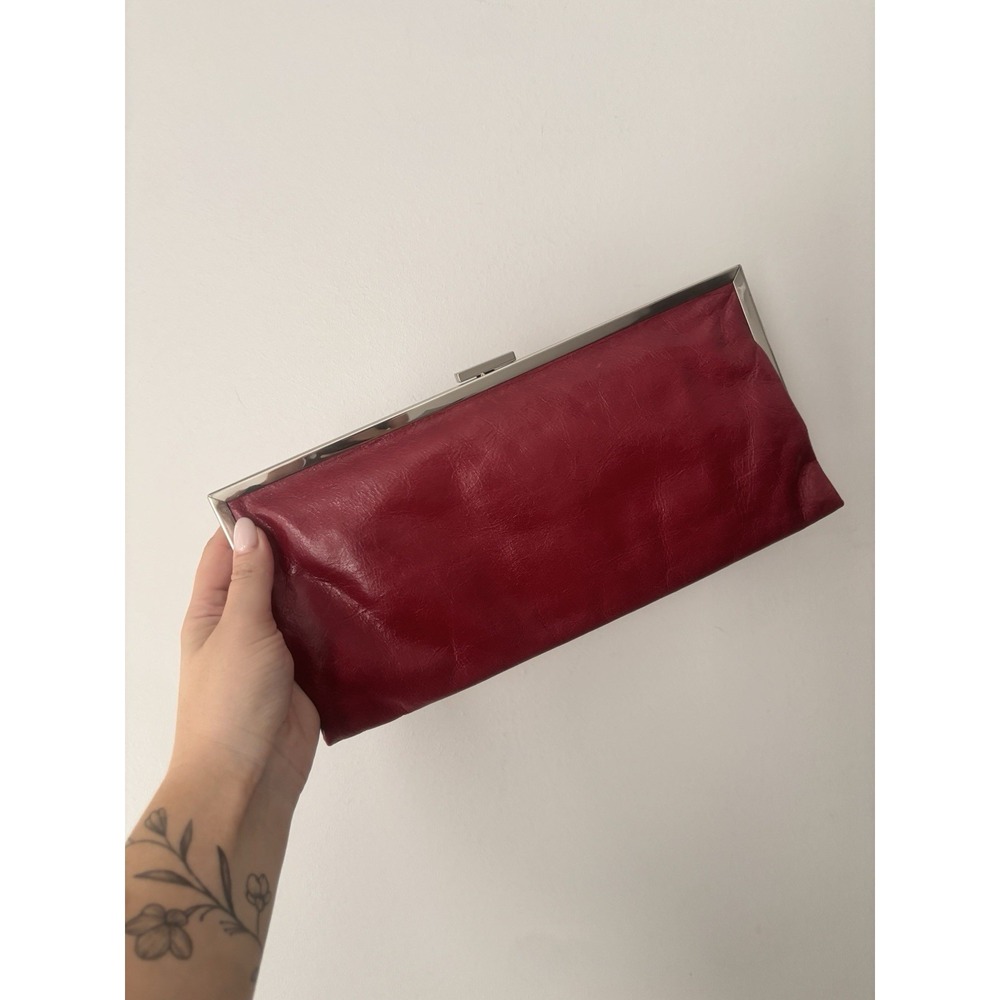 Hobo International Vintage Cherry Red Leather Double Frame Clutch Wallet - Picture 2 of 6